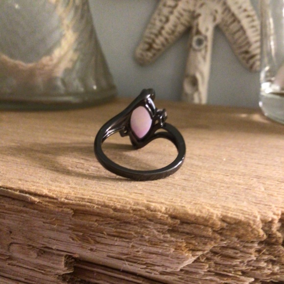 Black Rhodium Plated Created Fire Opal with cubic zirconia sz 8 - Picture 7 of 9